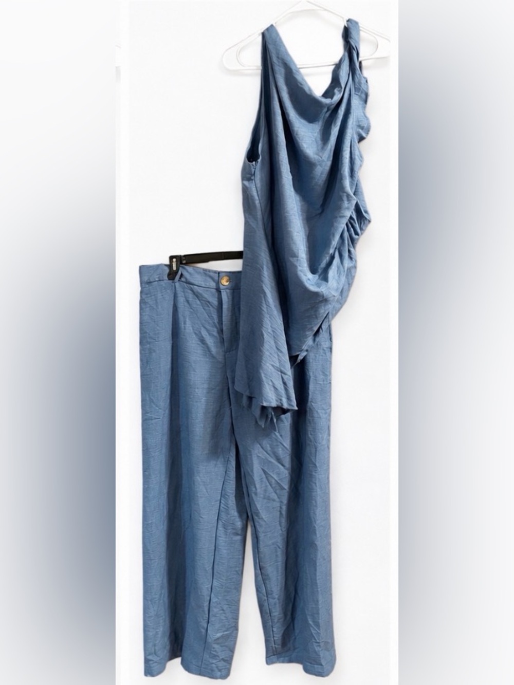 SHEIN Slate Blue Draped Jumpsuit and Wide-Leg Pants Set